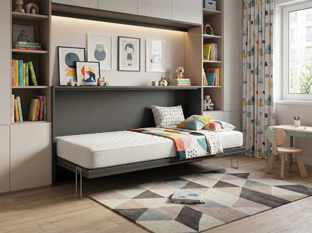 Primjer primjene crnog zidnog kreveta D 90x200 u prostoru