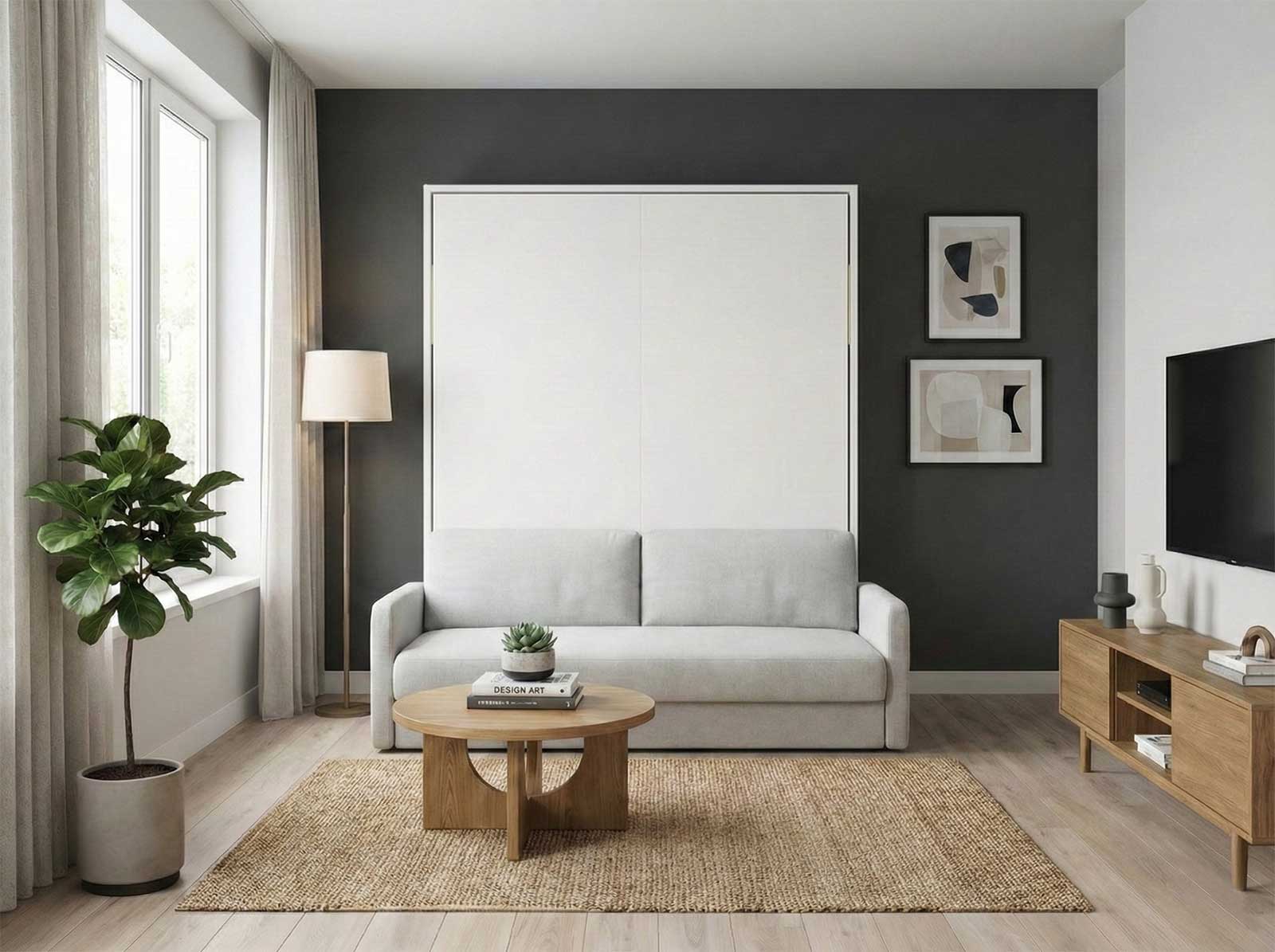 Zidni krevet sa sofom FlipFlap SW u malom dnevnom boravku